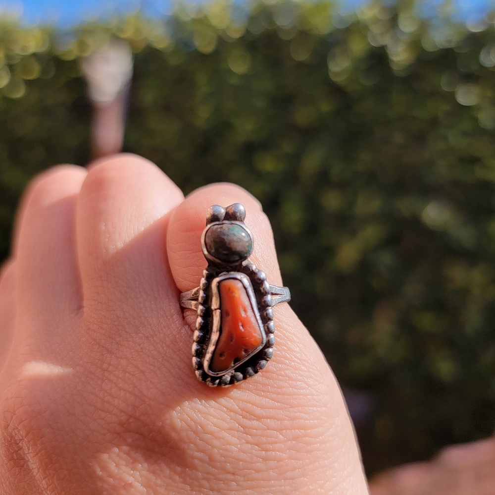 Very old Turquoise and coral Bug Ring